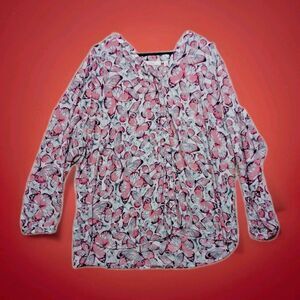 Sejour 20W Blouse Butterfly Print Multi-color Button Up Long Sleeve Plus Size